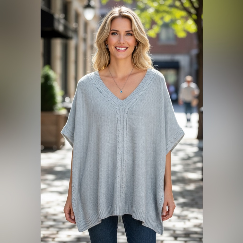 Talbots Oversized Cable Knit Poncho Sweater Gray Size L NWT - Picture 4 of 14